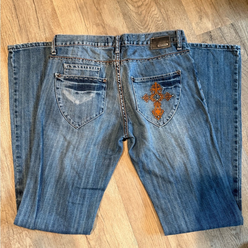 Petrol Mckinley Womens Jeans Bootcut‎ Embellished Cross Denim W28 L34